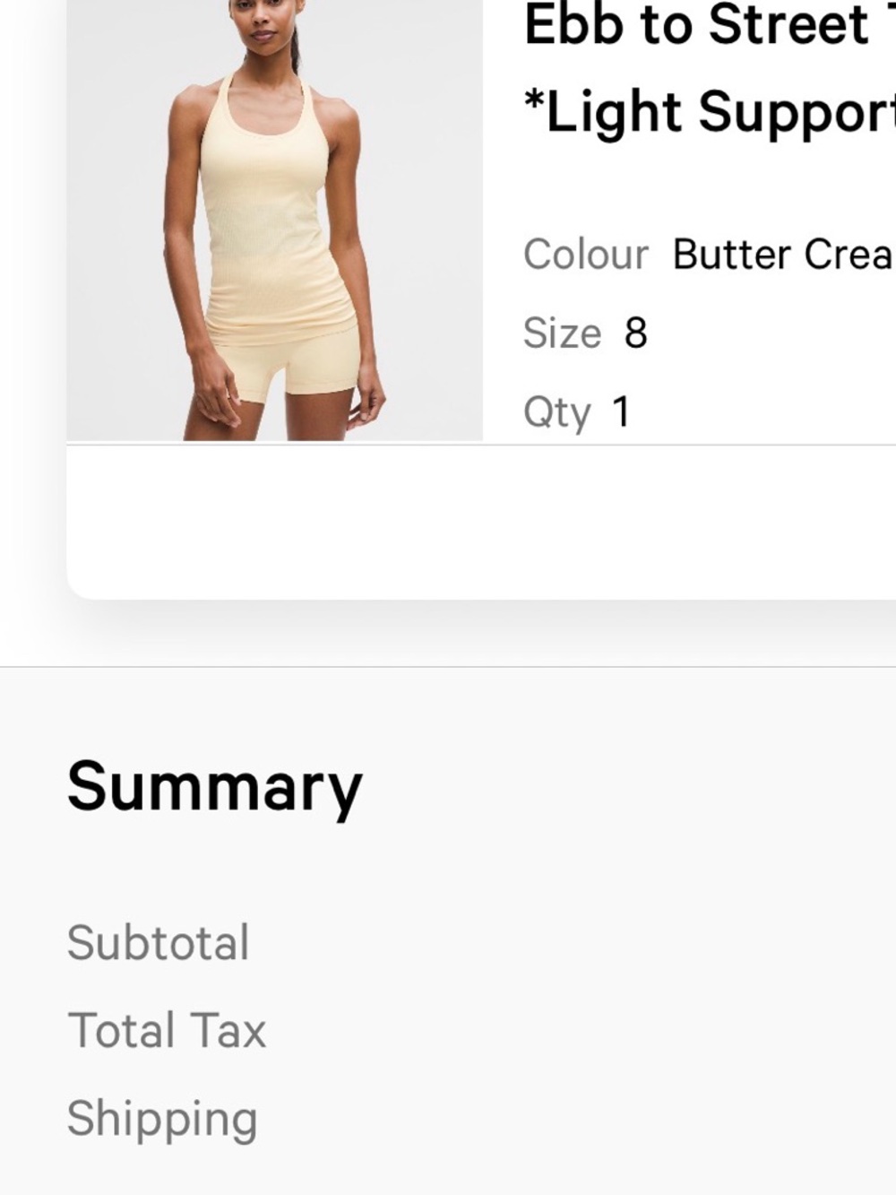 LULULEMON Ebb to street tank in BUTTER CREAM size 8